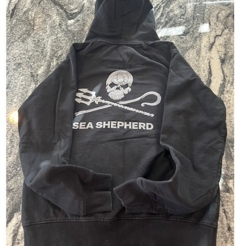 Neutral Sea Shepherd Hoodie Womens XL Black Organic Cotton Graphic Pullover